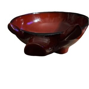Pig  Shape Ceramic Serving Bowl Tapas Style Red/Black 10 1/2" W X 3 1/4" H